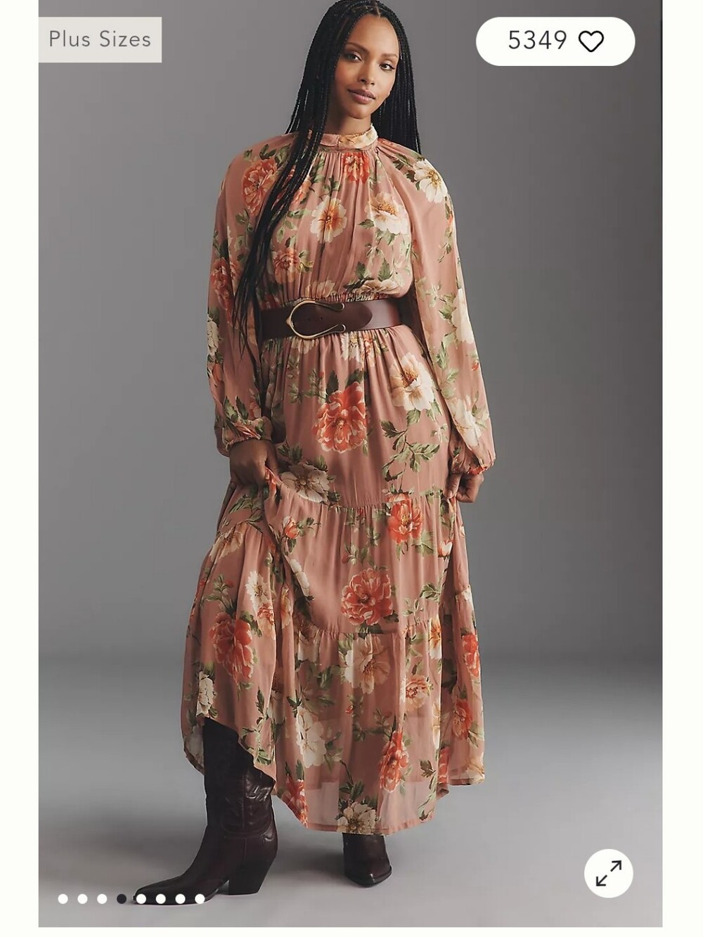 Antropologie Somerset Floral Pink  Long-Sleeve Mock-Neck Chiffon Maxi Dress XL - Picture 4 of 9